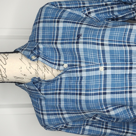 Ralph Lauren💙Dorchst Blue Plaid Linen Shirt, Medium 🆕 - Picture 3 of 15